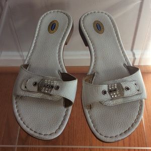 Dr. Scholl's Flatout White Leather Mule Sandal