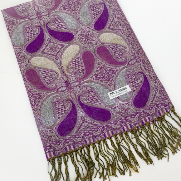 Pashmina Accessories - Purple & Silver Pashmina Scarf