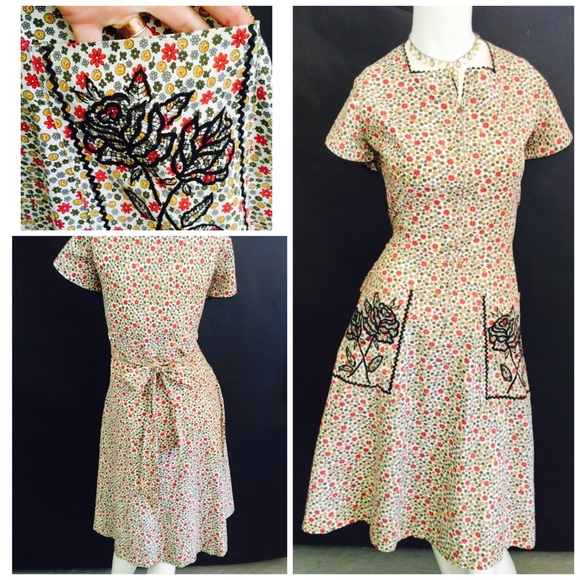 SOLD!  True Vintage 1950s Cotton Day Dress