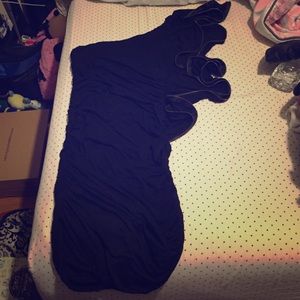 Black one shoulder dress with ruffle and zipper