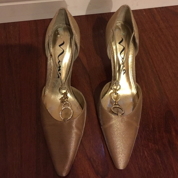 3" gold heels with rhinestone hoops