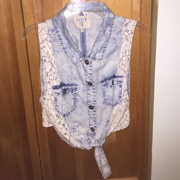 Denim lace crop top
