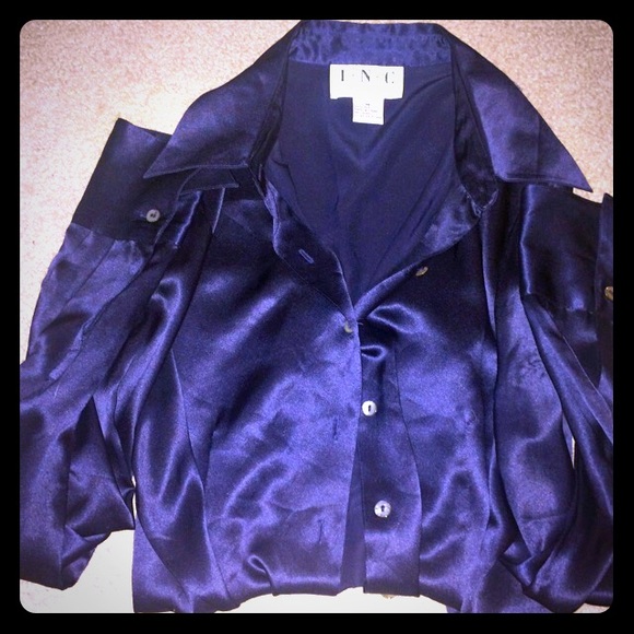 100% Silk Blue button down blouse