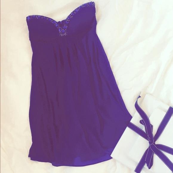 strapless violet party dress