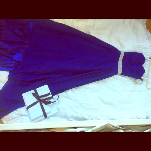 Royal blue Evening gown 100% silk overlay