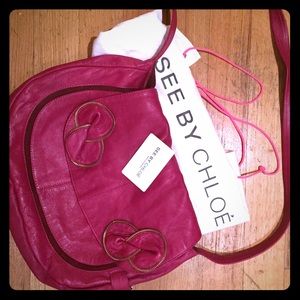 Chloe fuscia pink leather cross body bag