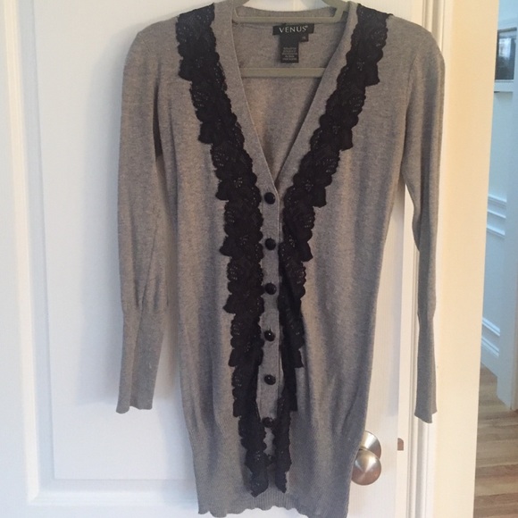 Grey button sweater with lace