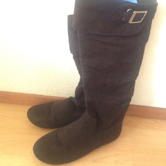 Black Suede Knee High Boots