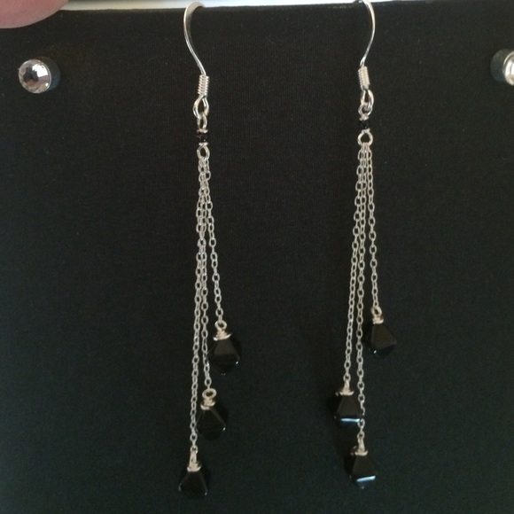 3 1/4" blackstone & SS layered earrings - Picture 1 of 2