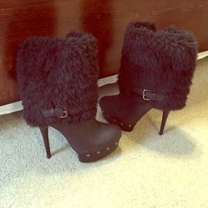 Bebe stiletto fur boots with buckle