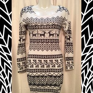 Sexy Fair Isle Reindeer Sweater Dress S