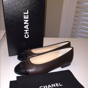 SOLD Chanel Ballet Flats New Brown Black Captoe