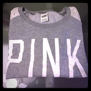 PINK crewneck w/ lace sleeves