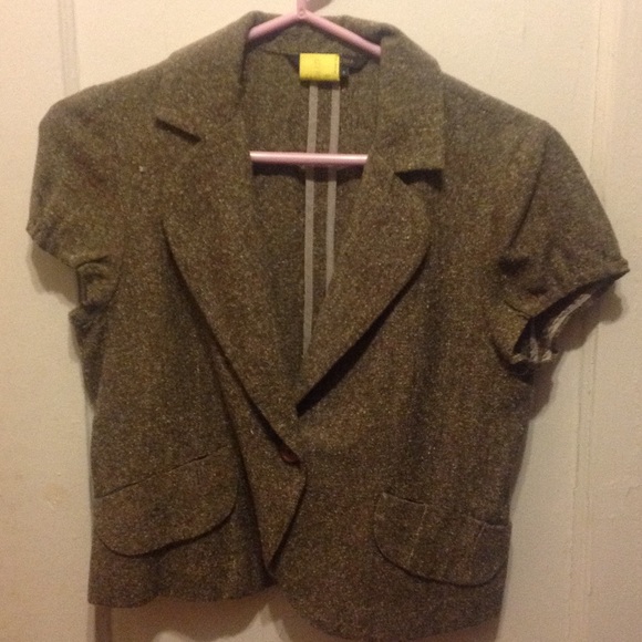 Bcbg cropped brown twill short sleeve blazer
