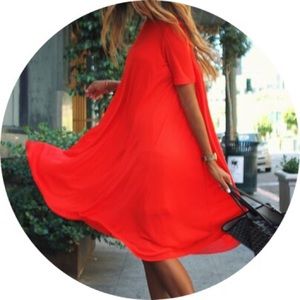 Red Round Neck Short Sleeve Loose Dress