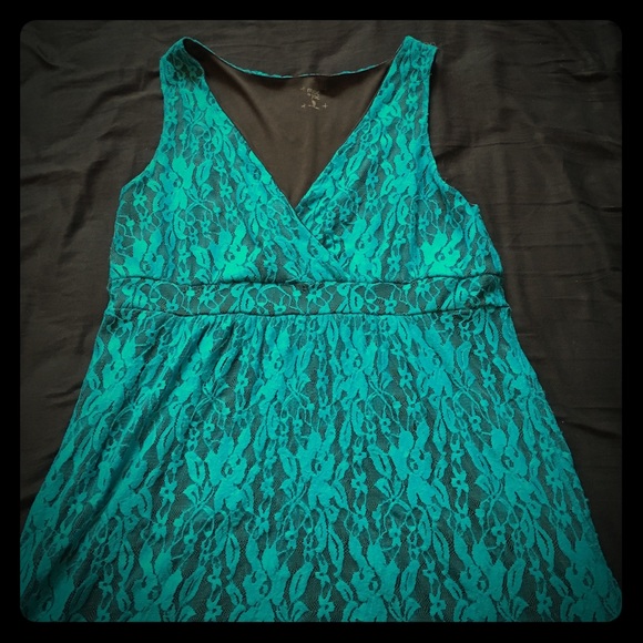 Turquoise Lace High-Low Dress - Picture 1 of 2