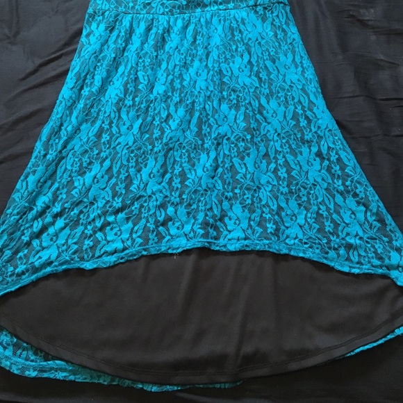 Turquoise Lace High-Low Dress - Picture 2 of 2
