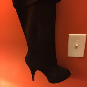 Worn once black fold over knee high boots