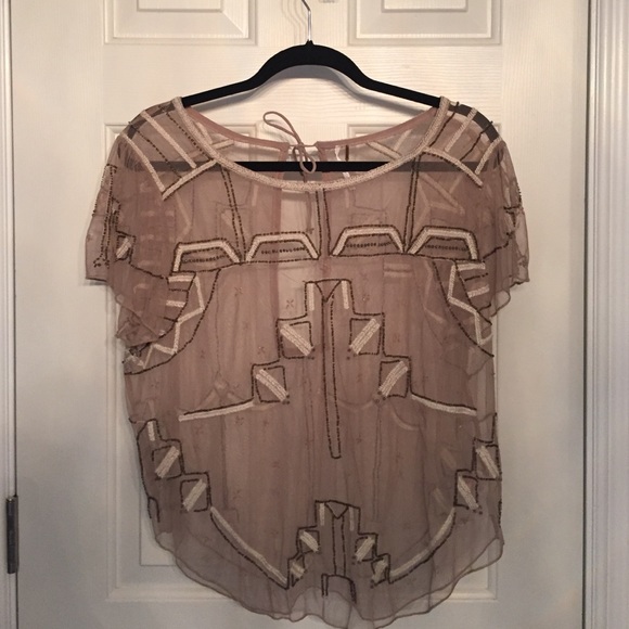 Free People Bead Embellished Top - blush nude/pink