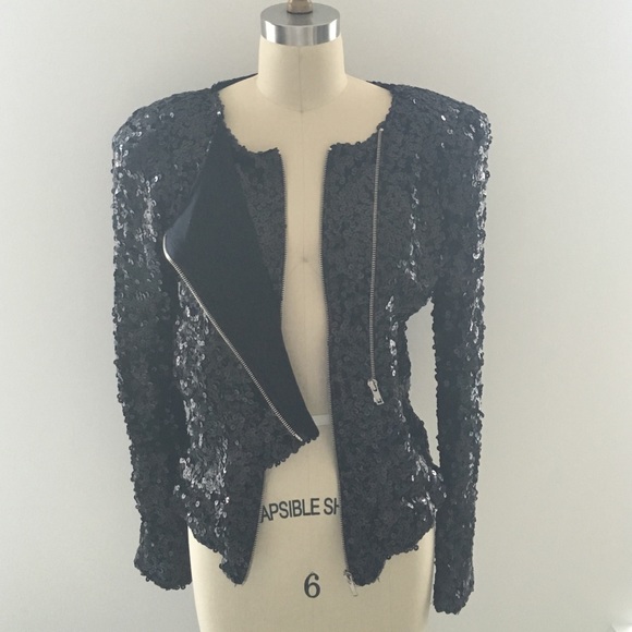 Black sequin jacket with shoulder pads