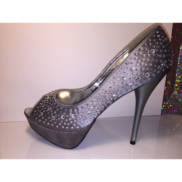 Silver rhinestone heels