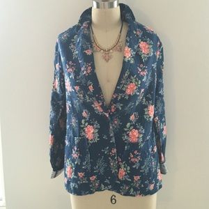 Blue floral two button blazer