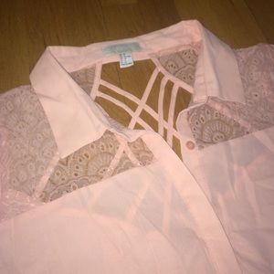 Baby Pink Sheer Button Down with Cut Out Back