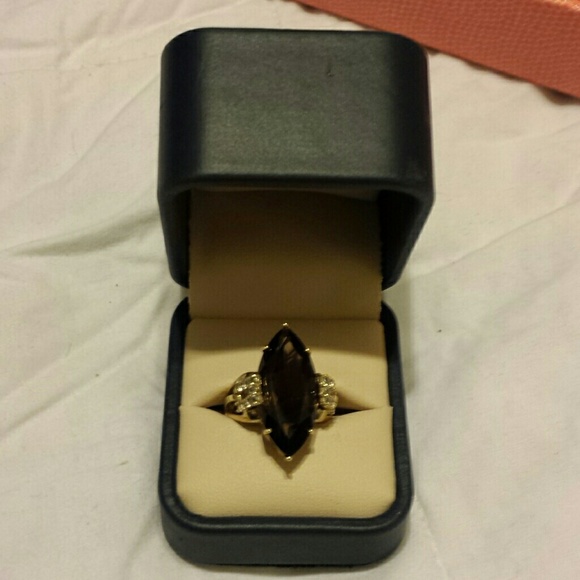 Cognac Quartz and Diamond Ring