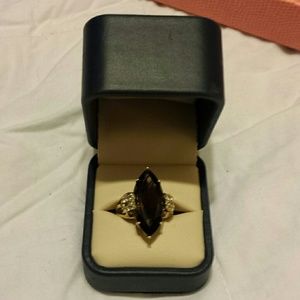 Cognac Quartz and Diamond Ring