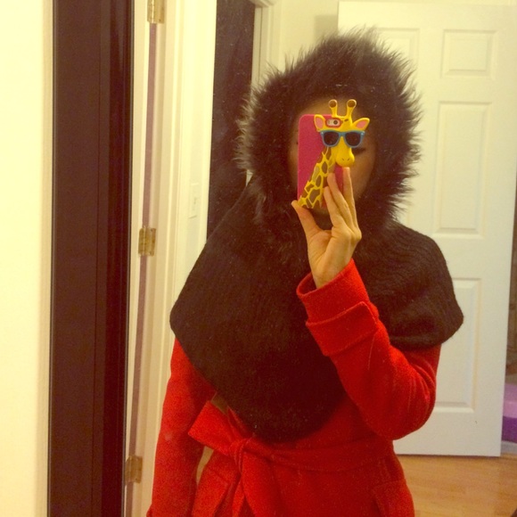 Faux fur black stylish pancho
