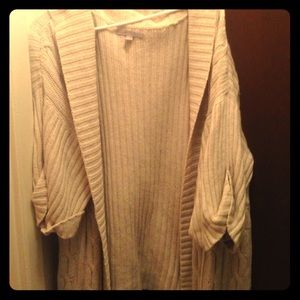 Cable knit open front sweater