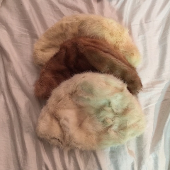 3 mink fur caps blonde & brown