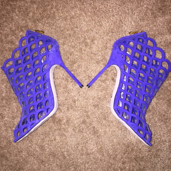 Sergio Rossi purple caged suede heels