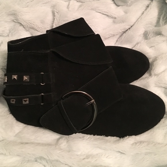 Black faux suede booties with studs