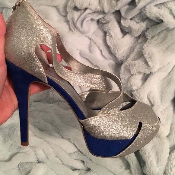 Guess sparkly silver and royal blue heels