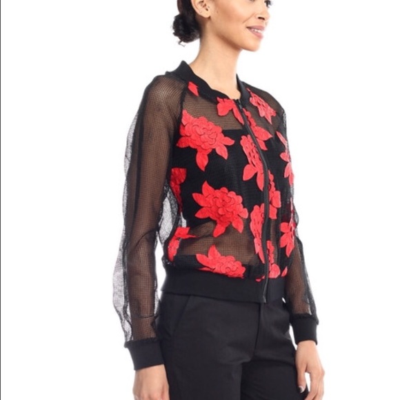 Long sleeve sheer jacket w/floral detail - Picture 2 of 2