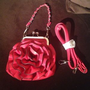 Red leather flower/rose hand purse
