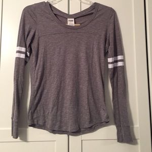 PINK shirt with striped sleeves. Medium