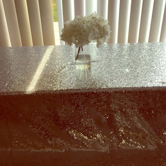 50" X 80" silver sequin tablecloth