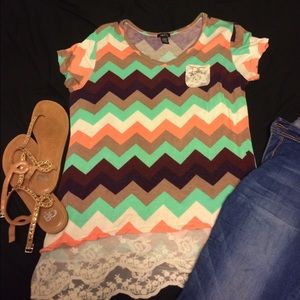 Cute Chevron and lace top-- Rue21