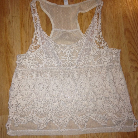 Beige crochet top with sheer back