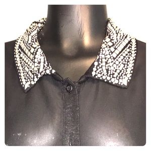 Rhinestone Collar/ black sheer blouse