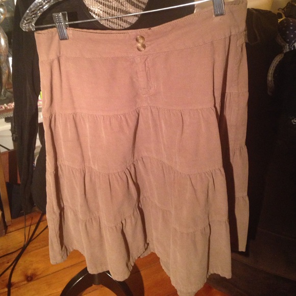 Dark tan corduroy midi skirt from Zara