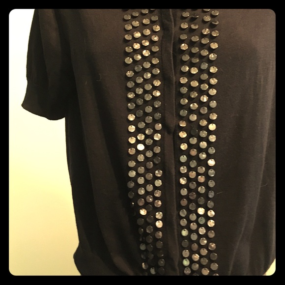 Black Dress Short Sleeve Sweater w/buttons