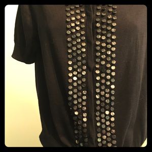 Black Dress Short Sleeve Sweater w/buttons