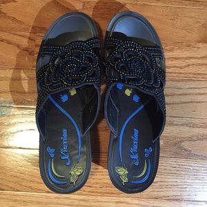 Blue and black shoes