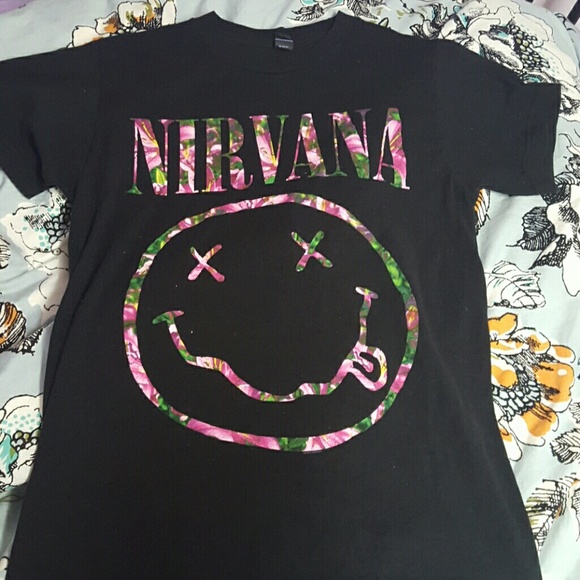 Black Floral Nirvana Logo T-Shirt