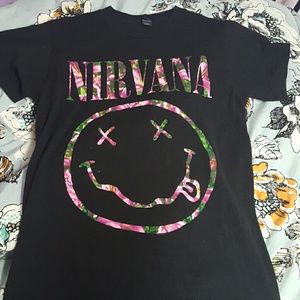 Black Floral Nirvana Logo T-Shirt