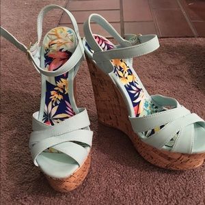 Mint blue wedges