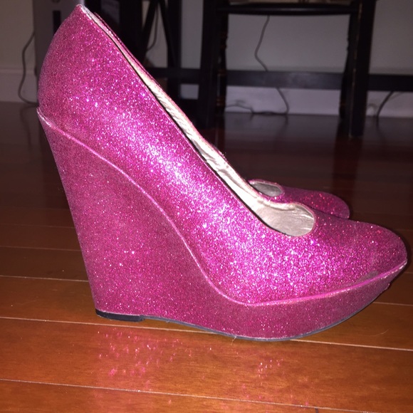 Sparkly pink wedges